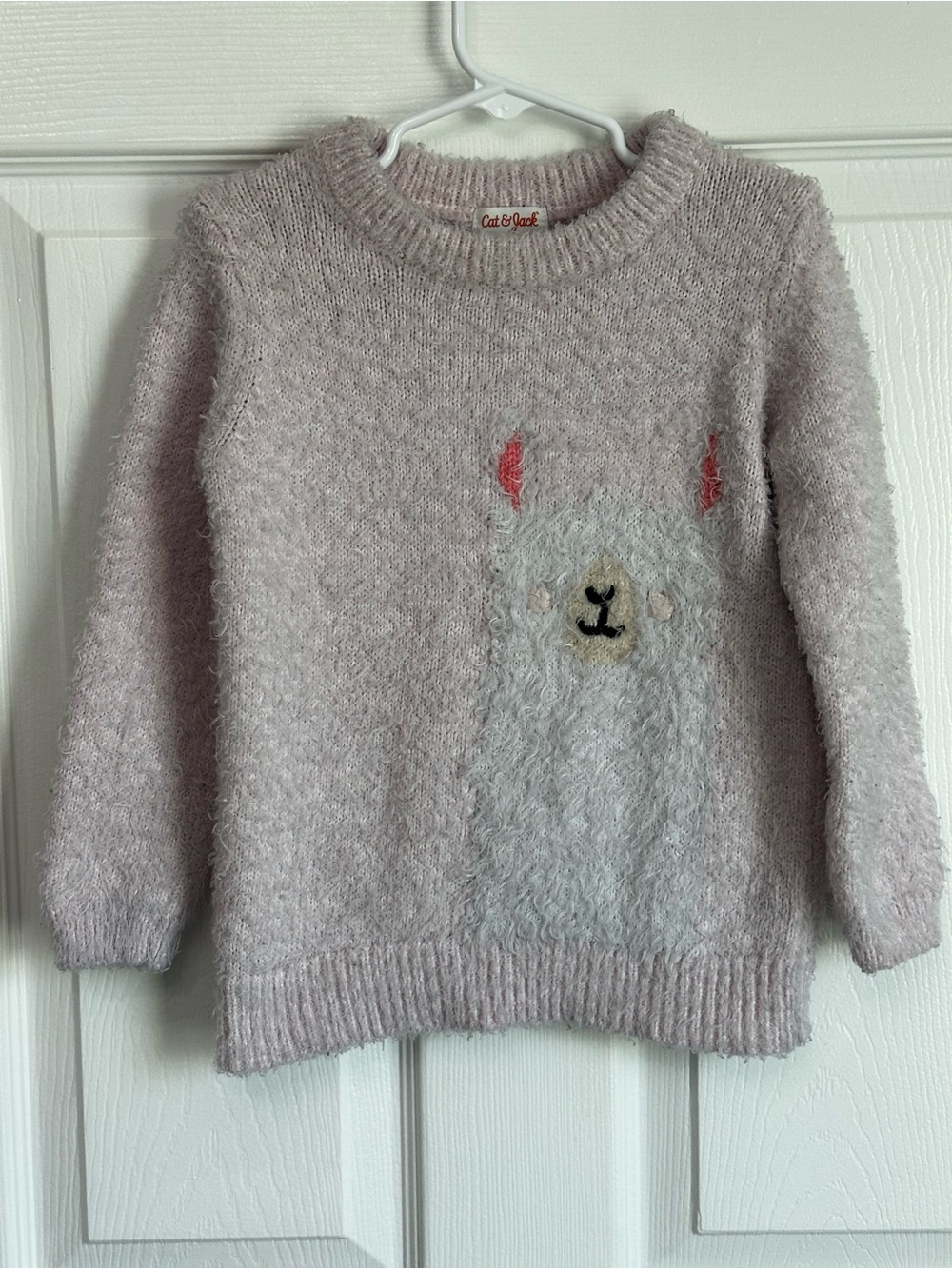 Girls pink fuzzy sweater Cat & Jack llama design pullover Dirty Pink Size 5T